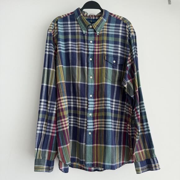 Ralph Lauren Shirt Mens XXL Authentic Indian Madras Plaid Classic Fit Indigo - Picture 1 of 11
